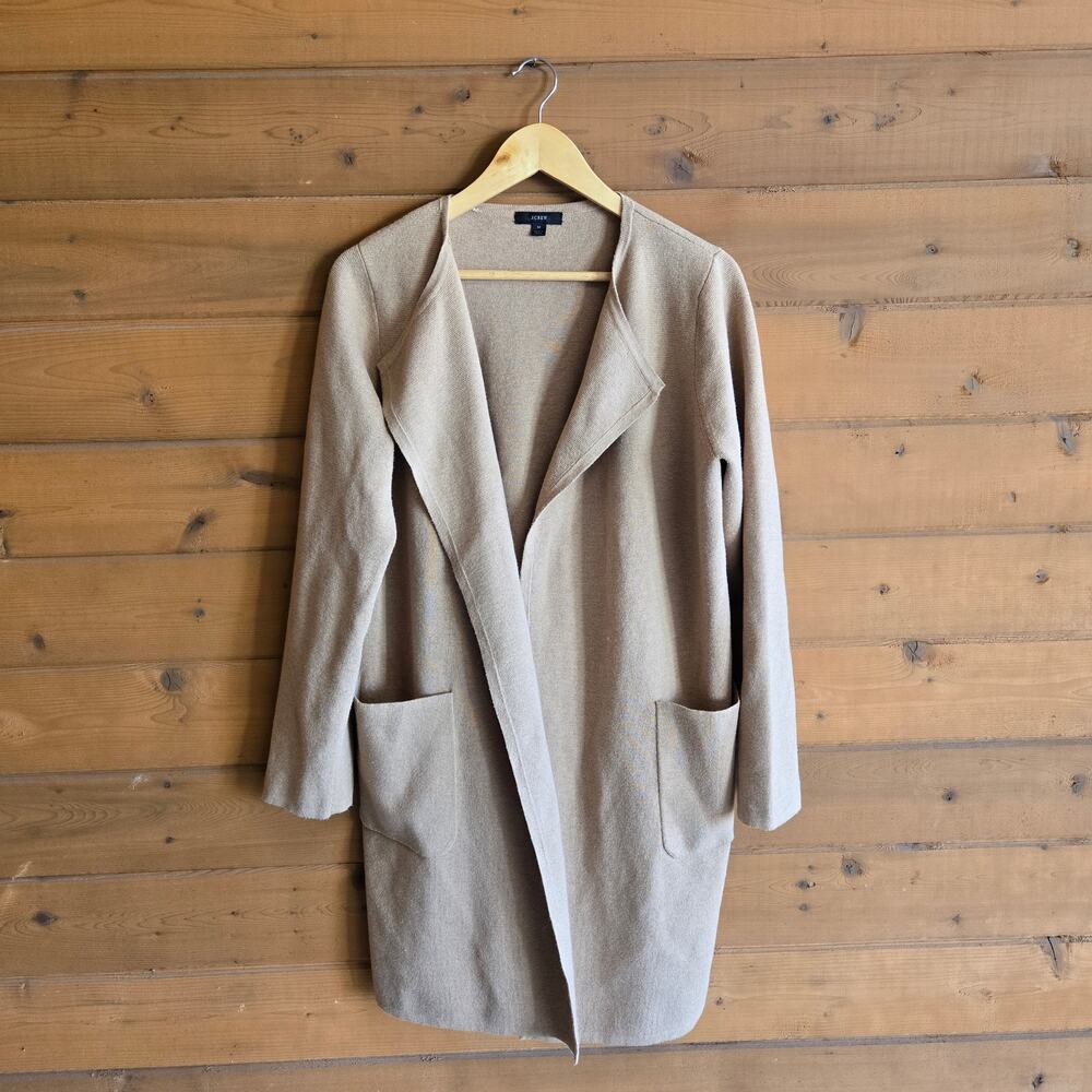 J. Crew Juliette Collarless Sweater Blazer Heathered Khaki Medium Cardigan Top - Picture 2 of 9
